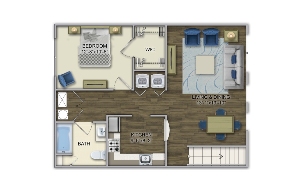 A2 1 Bed 1 Bath Floorplan