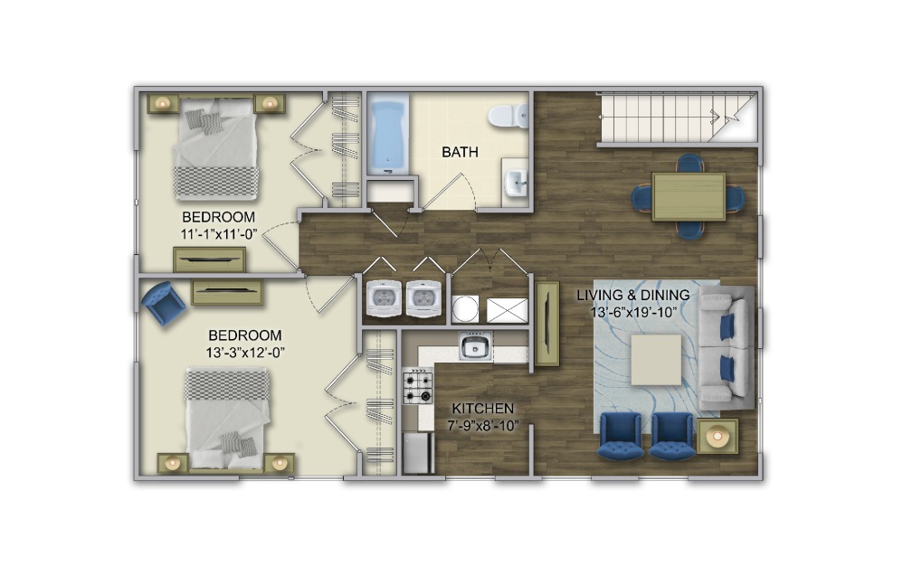 A4 2 Bed 1 Bath Floorplan