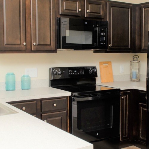 Well-lit kitchen with ample counter space Well-lit kitchen with ample counter space