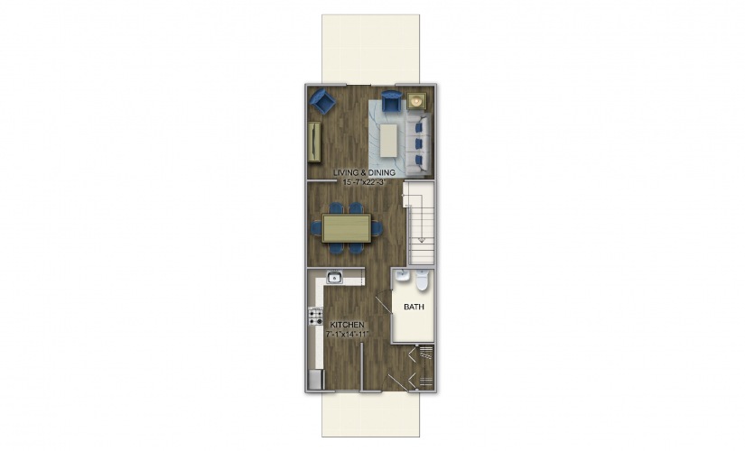 T-1A 2 Bed 2.5 Bath Floorplan