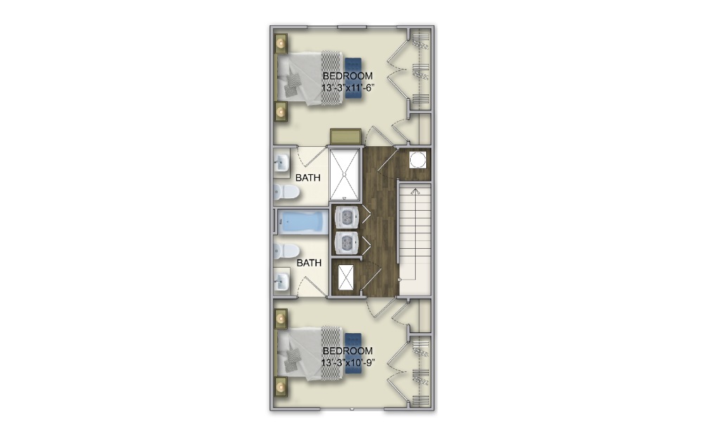 T-1A 2 Bed 2.5 Bath Floorplan