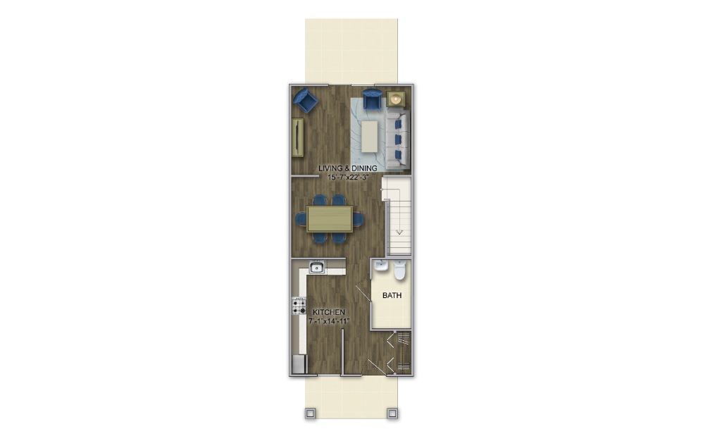 T-1B 2 Bed 2.5 Bath Floorplan