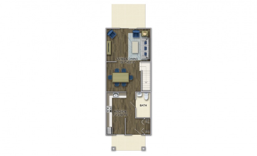 T-1B 2 Bed 2.5 Bath Floorplan