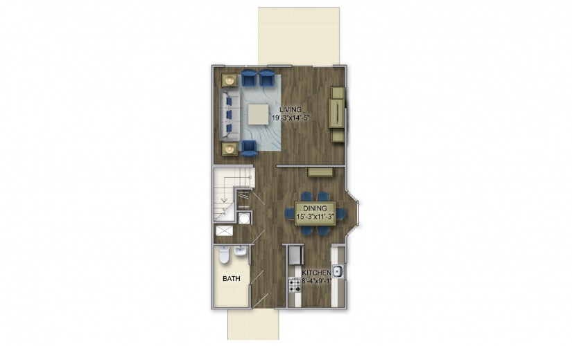 T-2 3 Bed 2.5 Bath Floorplan